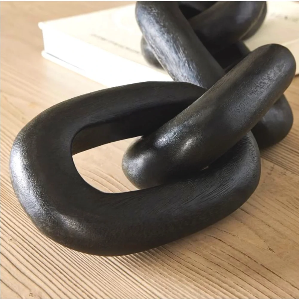 West Elm Black Five Link Acacia Wooden Chain Decorative Object New
